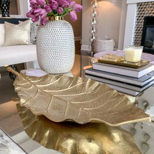 Large Gilded Aluminum Leaf Tray